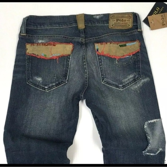 Polo Ralph Lauren Colorado Western Indian Beaded Distressed Patchwork Jeans 26 - Picture 7 of 10